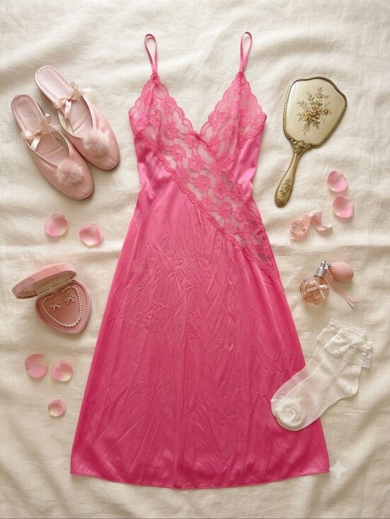 Sabrina Other - Vintage Sabrina Pink Sheer Lace Nylon Nightgown Maxi Slip Dress